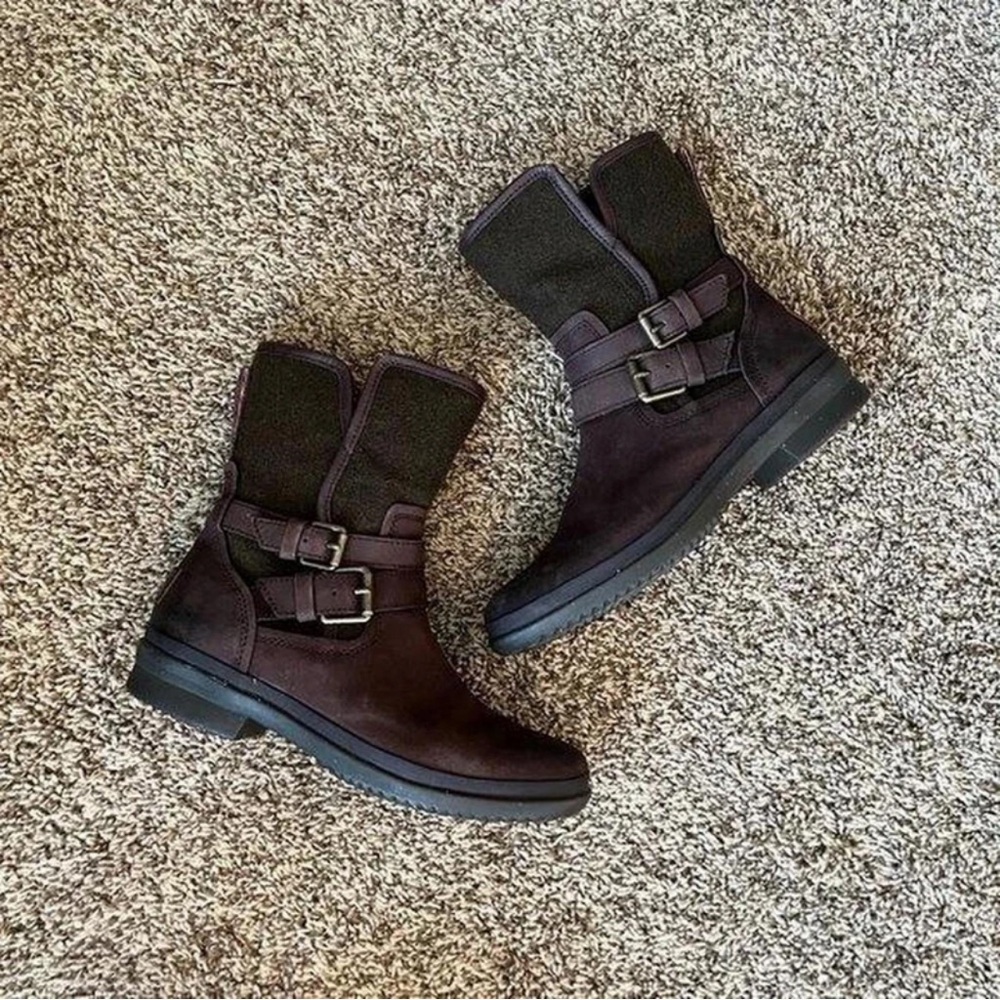 UGG Dark Brown Ankle Boots with Buckle Detail